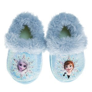 Disney Frozen Girls Slippers - Elsa and Anna Plush Lightweight Warm Comfort Soft Aline House Shoes - Purple (sizes 5-12 Toddler) - 1 of 4