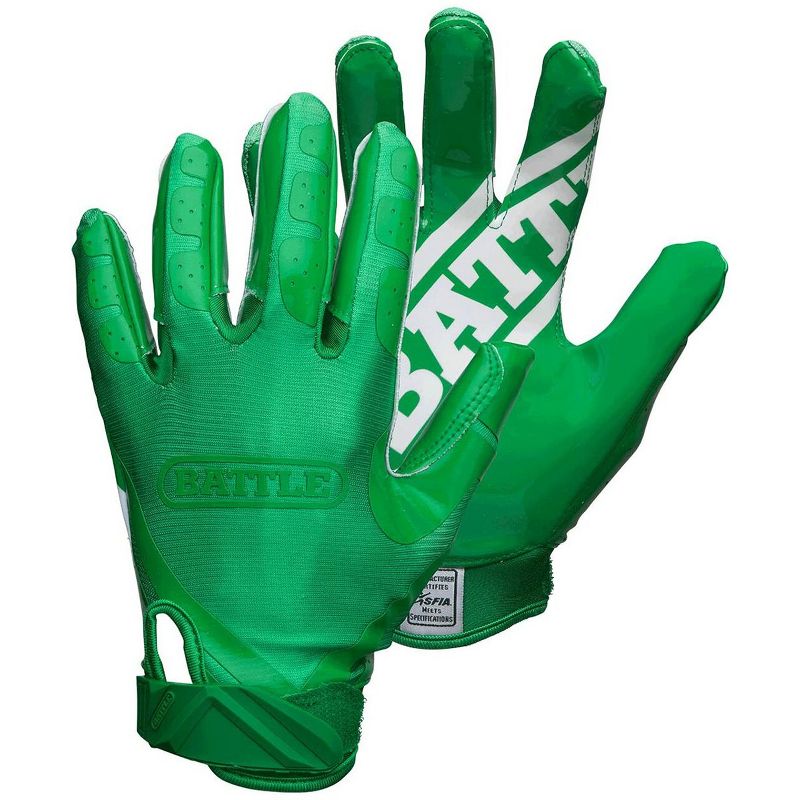 Battle Sports Youth DoubleThreat Football Gloves - Green/Green, 1 of 3