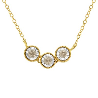 Haus of Brilliance Two-Toned -Silver Champagne Diamond 3 Stone Necklace