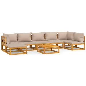 vidaXL Patio Furniture Set - 8 Piece Solid Acacia Wood Sectional Sofa - Taupe Cushions, Modular Design, Ideal for Garden, Deck or Patio - 1 of 4