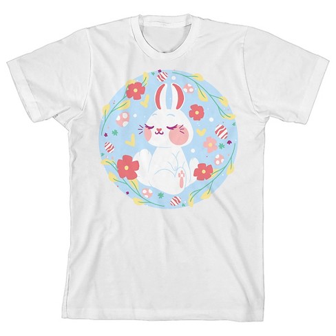 Dear Spring Cute Bunny With Flowers Youth Girl's White Short Sleeve Crew Neck Tee - image 1 of 3