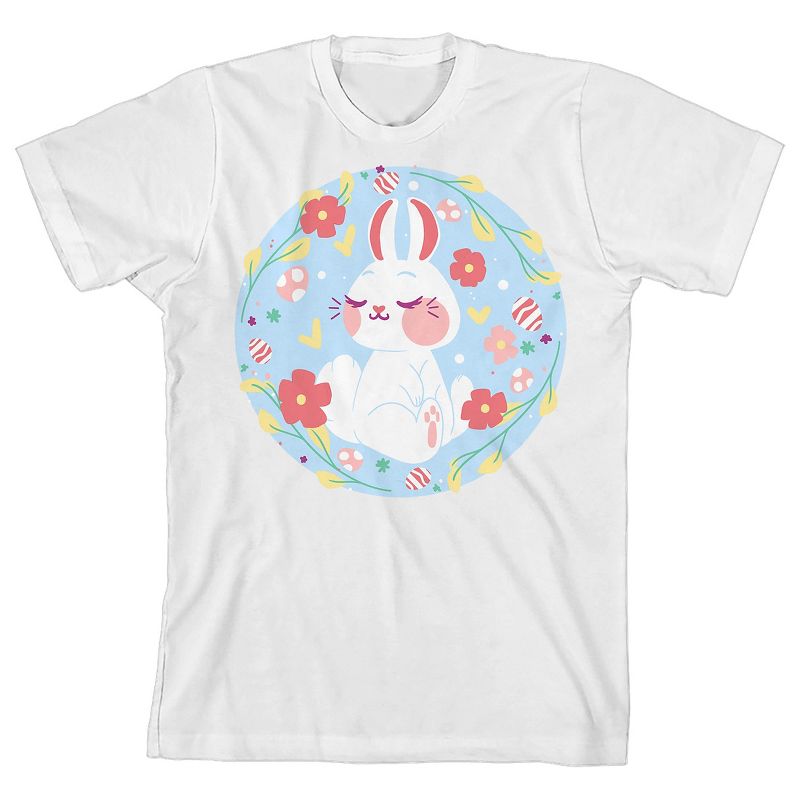 Dear Spring Cute Bunny With Flowers Youth Girl's White Short Sleeve Crew Neck Tee, 1 of 4