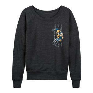 Women's - Marvel - Wolverine Slash Lightweight French Terry Wide Neck Long Sleeve Graphic Shirt - 1 of 4