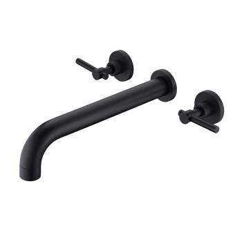 Sumerain Wall Mount Tub Filler High Flow Rate Matte Black Tub Faucet, Two Handles Solid Brass