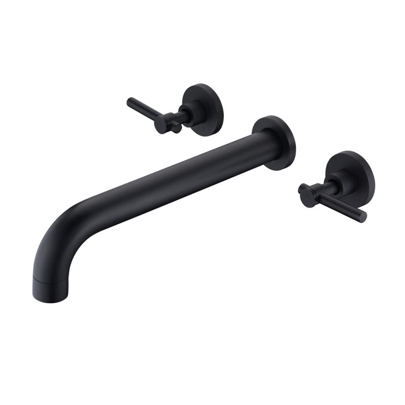 Sumerain Wall Mount Tub Filler High Flow Rate Matte Black Tub Faucet, Two Handles Solid Brass, 1 of 9