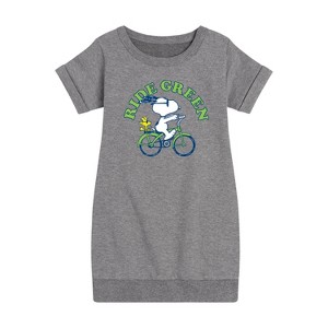 - Peanuts - Ride Green Graphic Short Sleeve Fleece Dress - 1 of 4