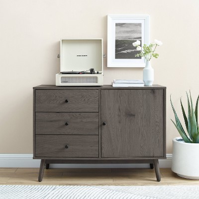 Gray Wood Mid-Century Modern Media Console with Storage