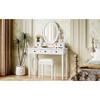 Vynxaria Vintage Vanity Desk Set with Adjustable Mirror, Cushioned Stool, and 5 Velvet-Lined Drawers - 2 of 4