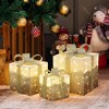 LuxenHome 3-Piece Pre-Lit White Crackle Gift Box Set with Timer White, Gold - 4 of 4