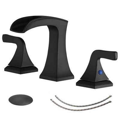 BWE 8 in. Widespread 2-Handle Waterfall Bathroom Sink Faucet in Matte Black