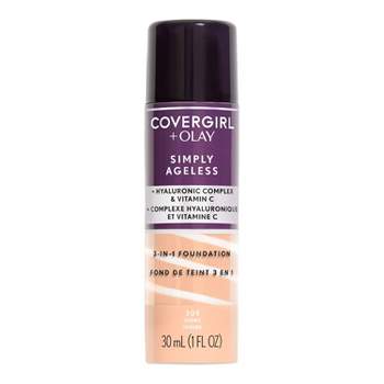 COVERGIRL + Olay Simply Ageless 3-in-1 Liquid Foundation with Hyaluronic Complex + Vitamin C - 205 Ivory - 1 fl oz