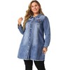 Agnes Orinda Women's Plus Size Stand Collar Buttons Long Sleeve Raw Hem Long Denim Jackets - 4 of 4
