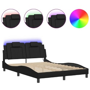 vidaXL Black Faux Leather Bed Frame with LED Lights, Full Size - 53.9"x74.8" - Modern Bedroom Furniture - 1 of 4