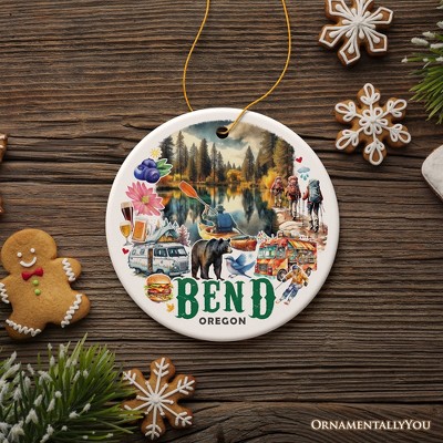 Vibrant Bend Oregon Ornament, Scenic Mirror Pond and Pacific Northwest Mountain Town Christmas Gift and Souvenir | OrnamentallyYou