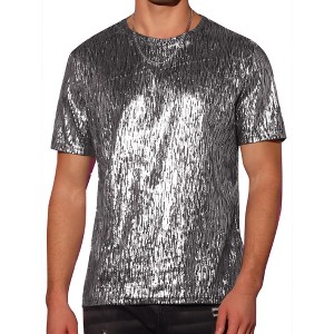 Lars Amadeus Men's Round Neck Short Sleeves Club Sparkle T-Shirt Tops - 1 of 4