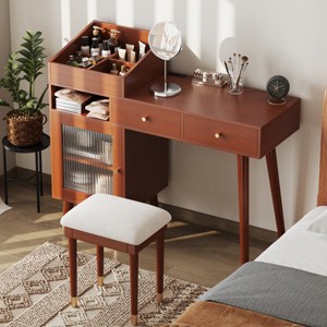 FURNIinspire Vanity Tables Modern Makeup Vanity Desk Bedroom Dressing Table with Stool, Drawers Storage, Space-Saving, Brown, 43.9"*37.8"*15.7" - 1 of 4