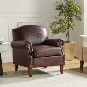 Gianluigi Transitional Vegan Leather Armchair with Nailhead Trim and Solid Wood Legs for Bedroom and Living Room  | ARTFUL LIVING DESIGN - 1 of 4