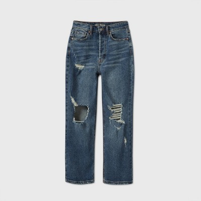 high rise destroyed jeans