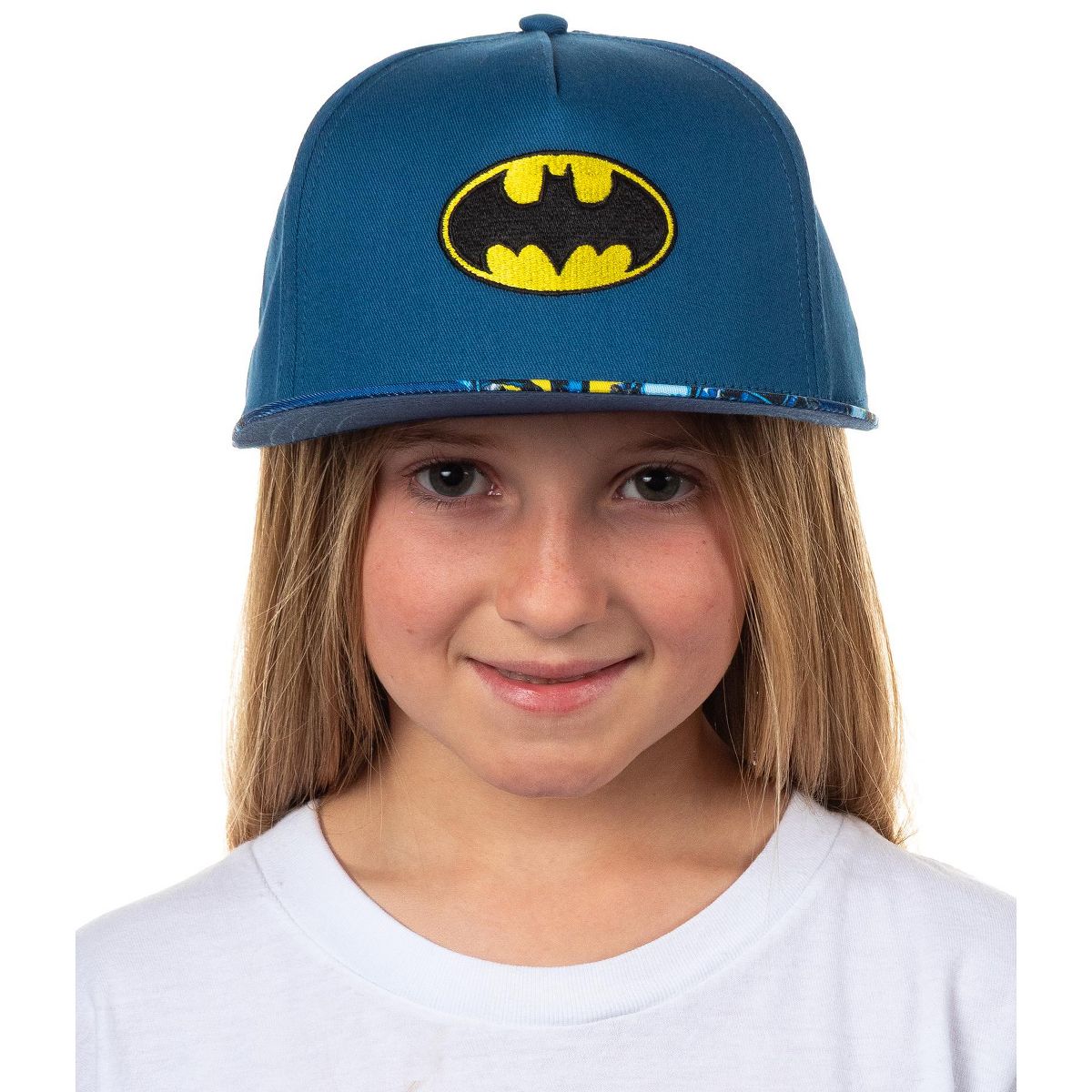DC Comics Batman Boys' Flat-Brim Hat Sublimated Snapback Adjustable OSFM Kids Baseball Cap Blue - thumbnail 7