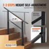 VEVOR Outdoor Handrails for Steps, 2-3 Step Stair Rail Kit, Black Square Tube with Horizontal Bar, Carbon Steel Support Rails for Seniors, Black - 4 of 4