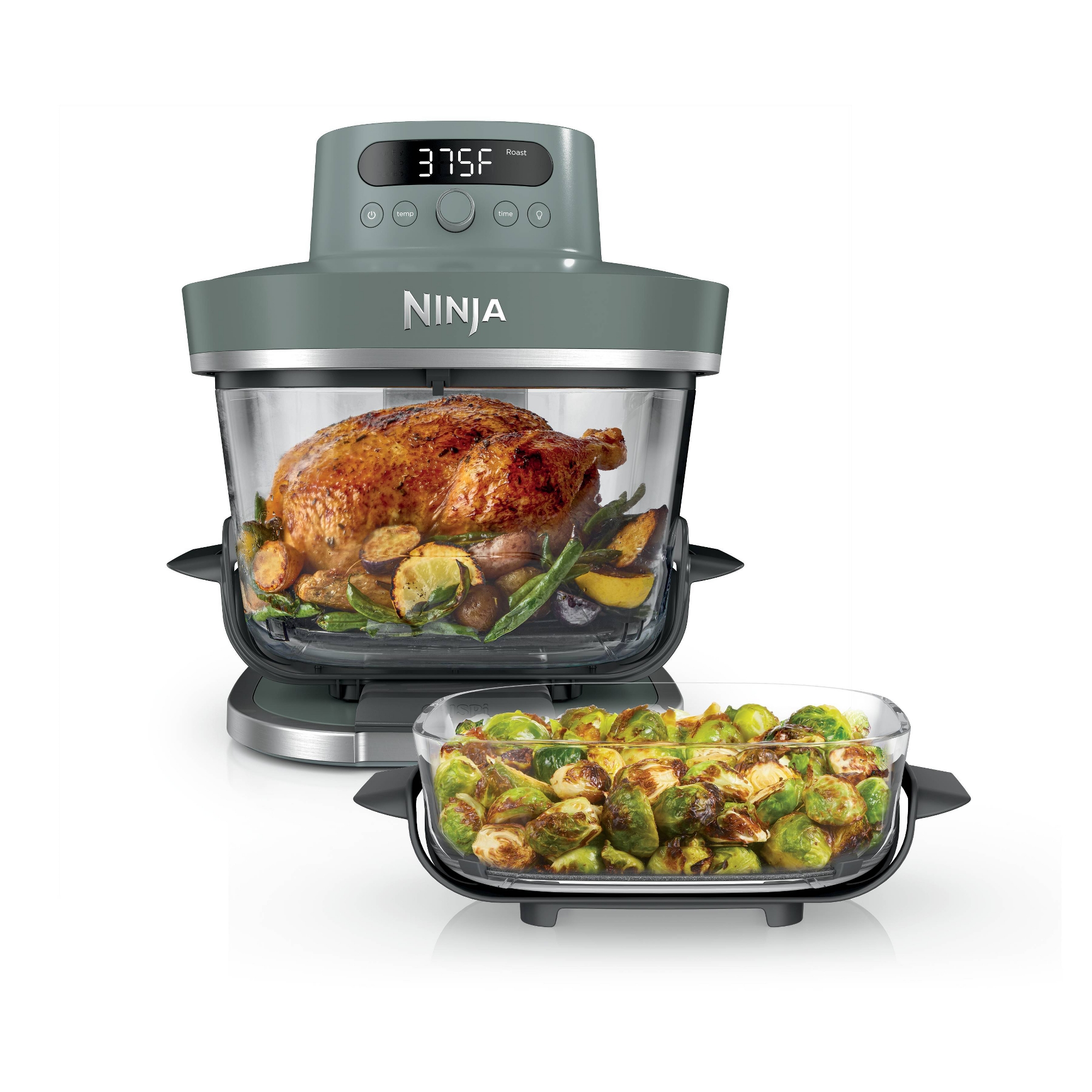 Ninja 6qt and 2.5qt Crispi Pro 6-in-1 Non-Toxic Glass Container Countertop Air Fryer Ash Gray AS101DG