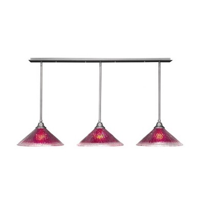 Toltec Lighting Stem 3 - Light Chandelier in  Brushed Nickel with 16" Raspberry Crystal Shade