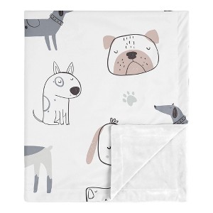 Sweet Jojo Designs Boy, Girl, Unisex/Gender Neutral Baby Security Blanket Cartoon Puppy Grey Taupe and Blue - 1 of 4