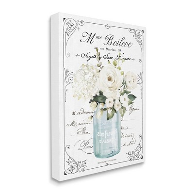 Vintage Parisian Floral Bouquet White Canvas Wall Art
