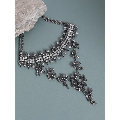 SOHI Women's Crystal Silver Maxi Drop Necklace