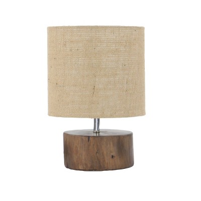 14" Mahogany Wood Log Table Lamp with Jute Oval Shade Natural - Olivia & May