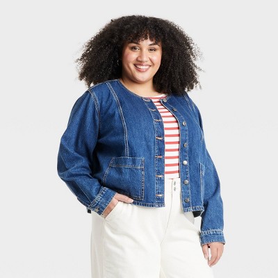 Women's Front Button-Down Jean Jacket - Ava & Viv™ Medium Wash 3X