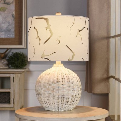 Piper's Harbor Rattan Seagull Print Shade Table Lamp White - StyleCraft: Nautical Bedroom Accent, UL Listed
