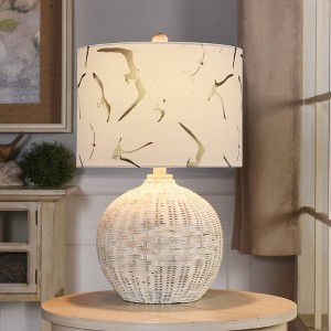 Piper's Harbor Rattan Seagull Print Shade Table Lamp White - StyleCraft: Nautical Bedroom Accent, UL Listed - 1 of 4