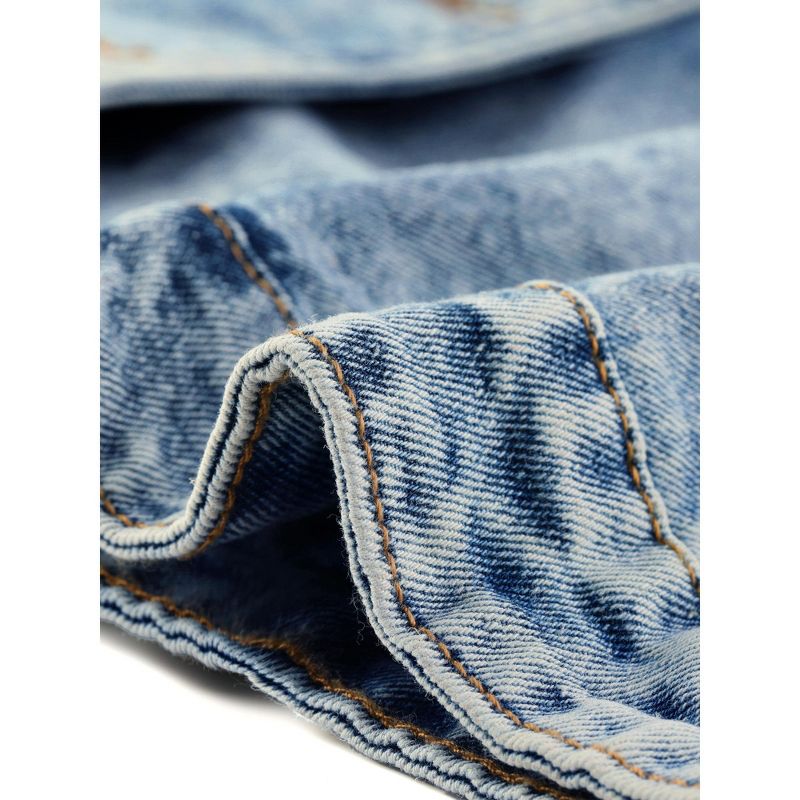 Agnes Orinda Women's Plus Size Retro Denim Notched Lapel Long Sleeve Classic Washed Crop Jean Jacket, 5 of 6