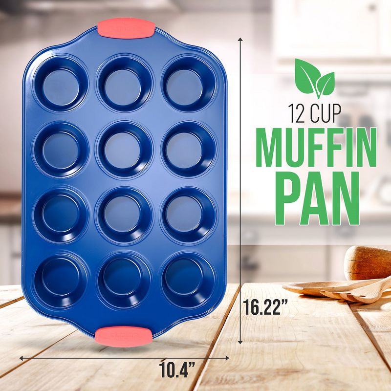 NutriChef 12 Cup Muffin Pan - Deluxe Nonstick Blue Coating Inside & Outside, 2 of 7