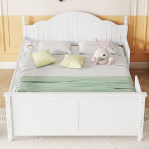 -GreyAortzio Full Size Solid Wooden Platform Bed,Floor Bed with Rails,Headboard&Footboard - 1 of 4