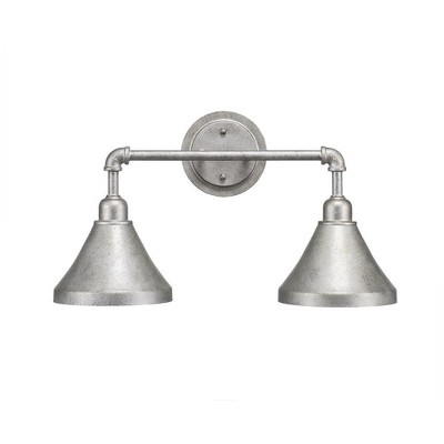 Toltec Lighting Vintage 2 - Light Vanity in  Aged Silver with 7" Aged Silver Cone Metal Shade Shade