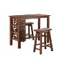 3pc Rectangular Brittany Bar Height Dining Set Wire Brushed Finish Chestnut - Boraam: Acacia Saddle Stools, 3-Tier Shelves - 2 of 4
