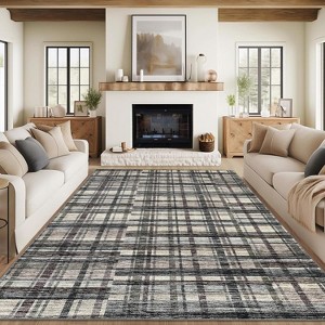 Striped Geometric Washable Runner Rug - Stain Resistant, Non-Slip Backing, Low Pile - For Hallway, Laundry, Bedroom - 1 of 4