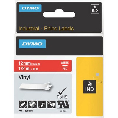 Dymo White on Red Color Coded Label - Permanent Adhesive - 15/32" Width x 18 3/64 ft Length - Rectangle - Thermal Transfer - Red, White - Vinyl