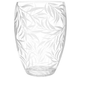 HomeRoots 12" Clear and Frosted Leaf Pattern Oval Crystal Table Vase - 1 of 3