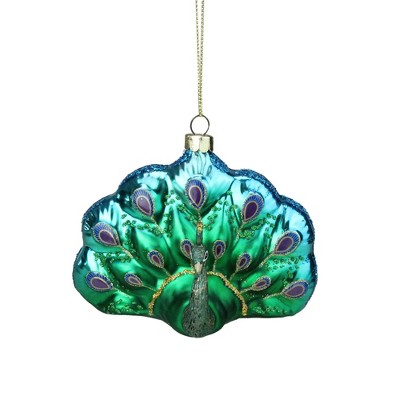 Northlight 4.25" Blue and Green Peacock Glittered Glass Christmas Ornament