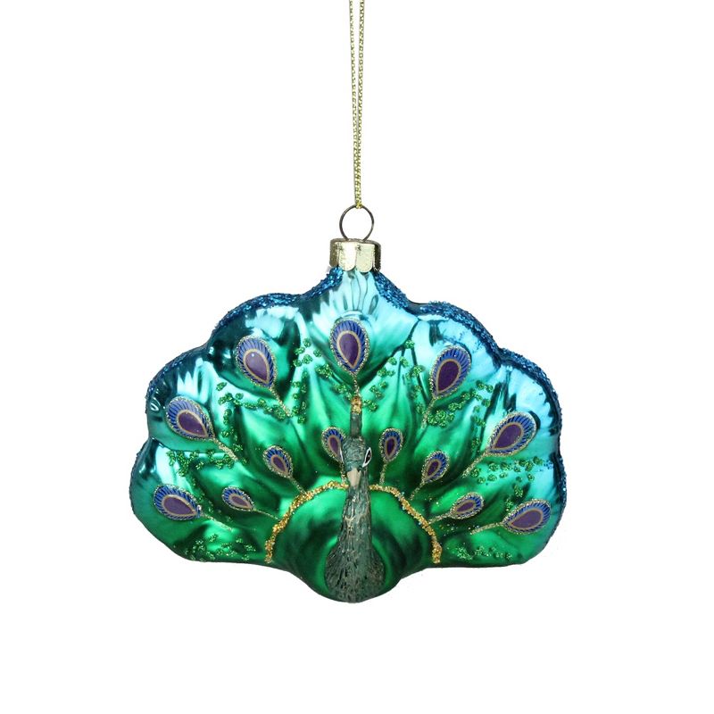 Northlight 4.25" Blue and Green Peacock Glittered Glass Christmas Ornament, 1 of 3