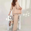 Clotth Women's Solid Color Ribbed Set - Lapel Tops And High Rise Straight Leg Pants, 2 Piece Set, Top set with Pockets - 2 of 4