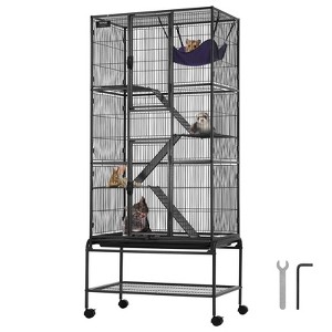 VEVOR 69" Rolling Metal Ferret Cage, Large 4-Tier Critter Nation Cage, Small Animal Cage with Ramps & Tray, Easy to Set up for Pet Rats, Hamster - 1 of 4