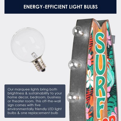 Vintage Metal LED Surf Shop Sign with Tropical Print