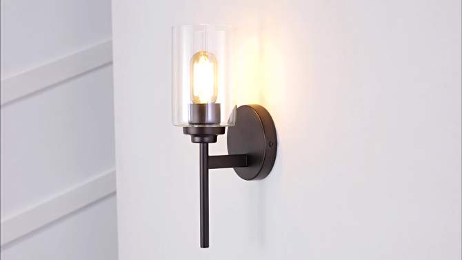 13&#34; LED 1-Light Juno Industrial Iron Cylinder Wall Sconce Oil Rubbed Bronze/Clear - JONATHAN Y, 2 of 7, play video