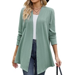 Womens Cardigan Solid Color Cable Knit Long Sleeve Open Front Cardigan Sweater Top - 1 of 4
