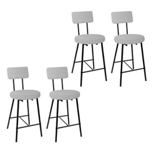 Height Bar Stools Set of 4, Upholstered Counter Height Bar Chair with Round Seat, Modern Barstools with Back and Metal Footrest - 1 of 4
