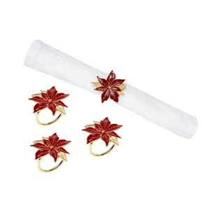 C&F Home Red Poinsettia Napkin Ring S/4 - 1 of 4